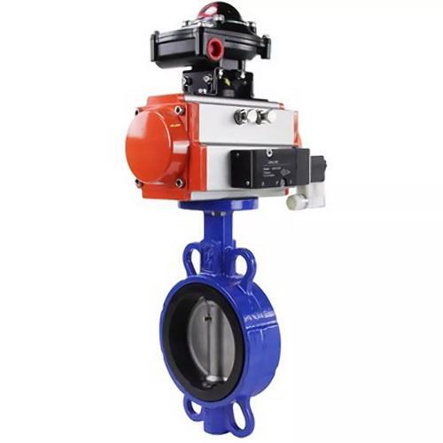 Water Butterfly Valve Elephant WBV1332N-2W-Fb-H body material - Cast iron GGG50, disk material - Stainless steel 316L, seal - NBR with pneumatic actuator SA, pneumatic distributor 4M310-08 220V and limit switch block APL-410N EX