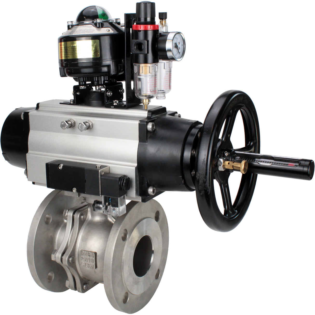 Ball valves Elephant BV3232P(2pc)-FP-F-ISO-H DN80-100 16 bar, full bore flanged, stainless steel SS316, seal - PTFE, with pneumatic actuator PA-DA-105-1 double acting, with pneumatic distributor 4M310-08 24V , with LSU APL-510N EX, with ATU AFC2000