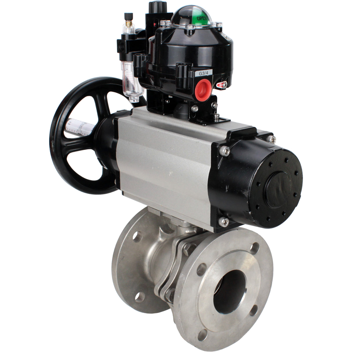 Ball valves Elephant BV3232P(2pc)-FP-F-ISO-H DN80-100 16 bar, full bore flanged, stainless steel SS316, seal - PTFE, with pneumatic actuator PA-DA-105-1 double acting, with pneumatic distributor 4M310-08 24V , with LSU APL-510N EX, with ATU AFC2000