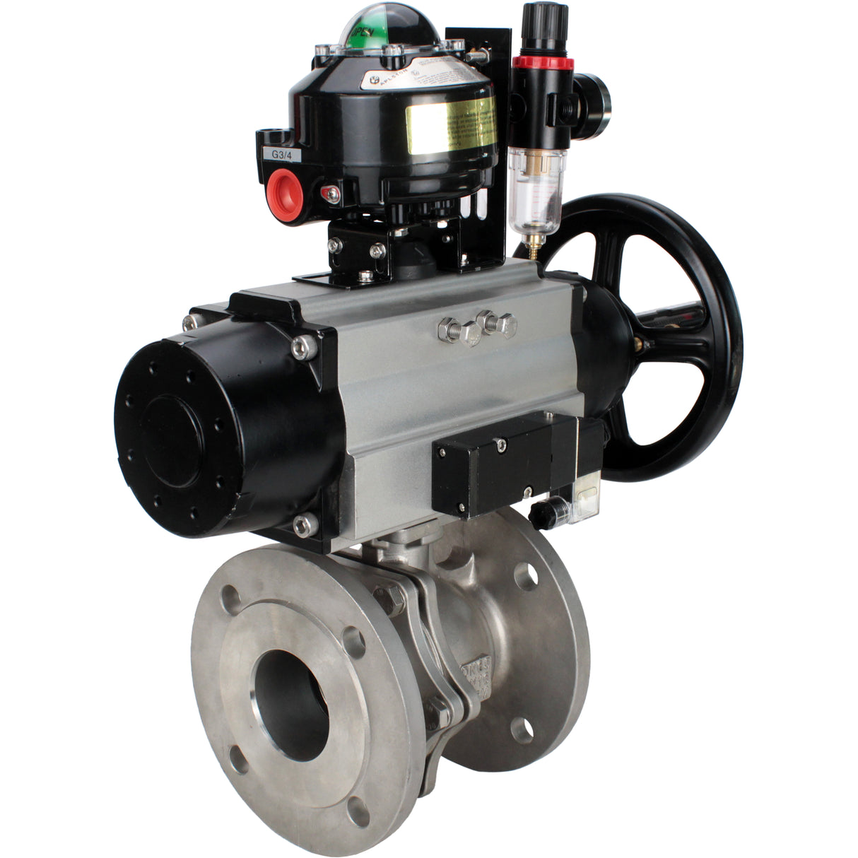 Ball valves Elephant BV3232P(2pc)-FP-F-ISO-H DN80-100 16 bar, full bore flanged, stainless steel SS316, seal - PTFE, with pneumatic actuator PA-DA-105-1 double acting, with pneumatic distributor 4M310-08 24V , with LSU APL-510N EX, with ATU AFC2000