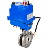 Stainless steel ball valve Elephant BV3232P-FP-Fb 16 bar, body material - stainless steel AISI 316, seal - PTFE, full port, compact flanged, electric actuator Elephant 003 blue 24 V