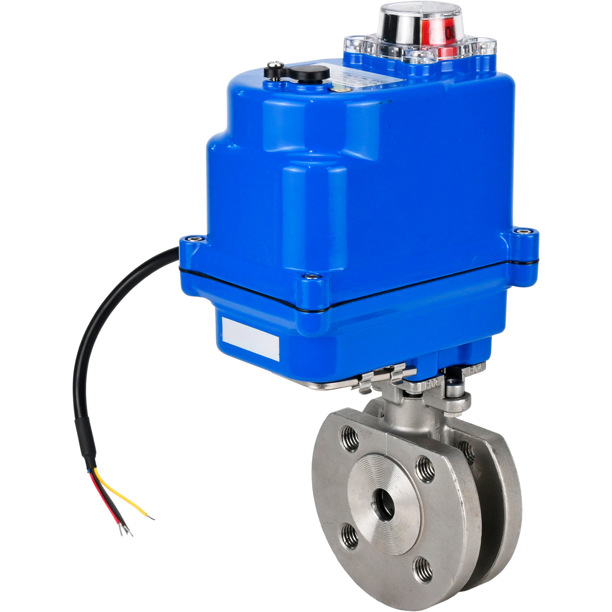 Stainless steel ball valve Elephant BV3232P-FP-Fb 16 bar, body material - stainless steel AISI 316, seal - PTFE, full port, compact flanged, electric actuator Elephant 003 blue 24 V