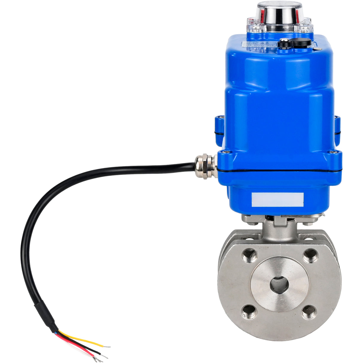 Stainless steel ball valve Elephant BV3232P-FP-Fb 16 bar, body material - stainless steel AISI 316, seal - PTFE, full port, compact flanged, electric actuator Elephant 003 blue 24 V