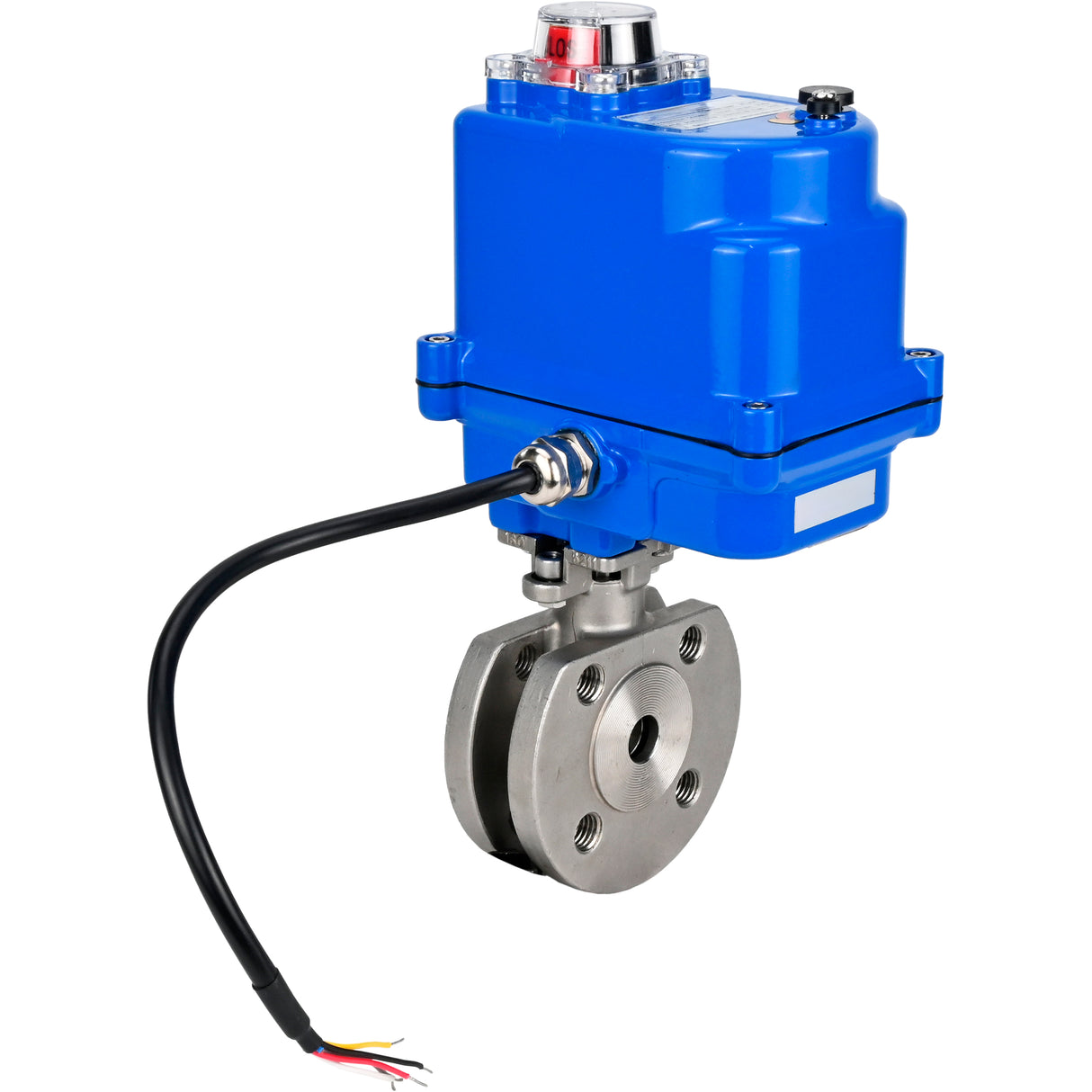 Stainless steel ball valve Elephant BV3232P-FP-Fb 16 bar, body material - stainless steel AISI 316, seal - PTFE, full port, compact flanged, electric actuator Elephant 003 blue 24 V