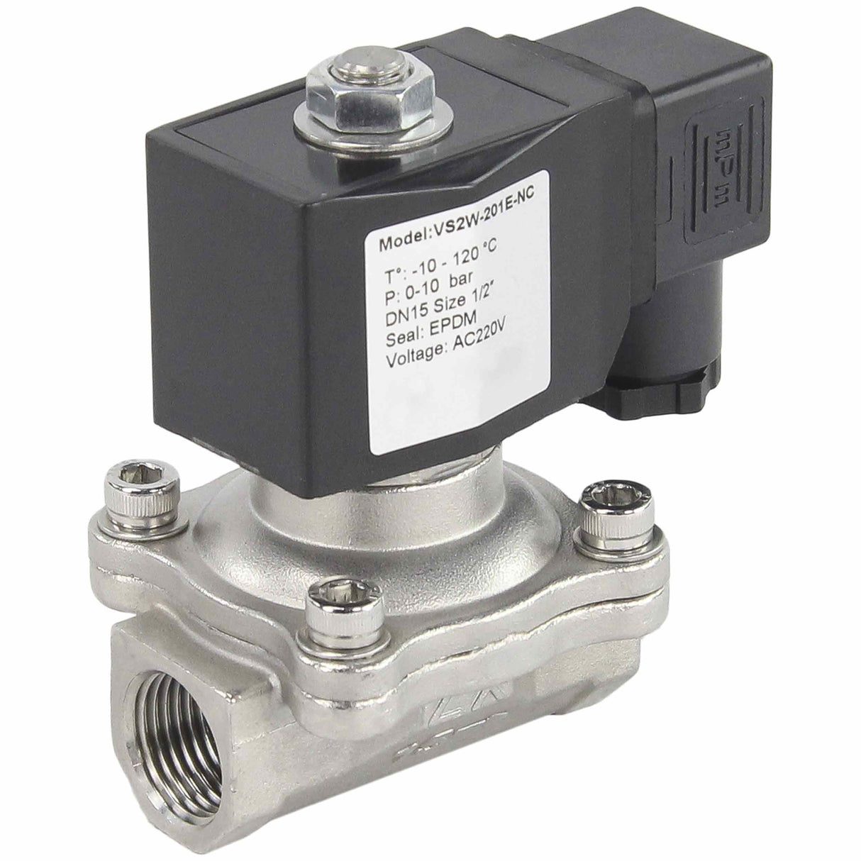 Two way normally closed direct acting electric solenoid valve Elephant VS2W-201V-NC VITON 110/220V, body material - stainless steel AISI 304, seal - Viton