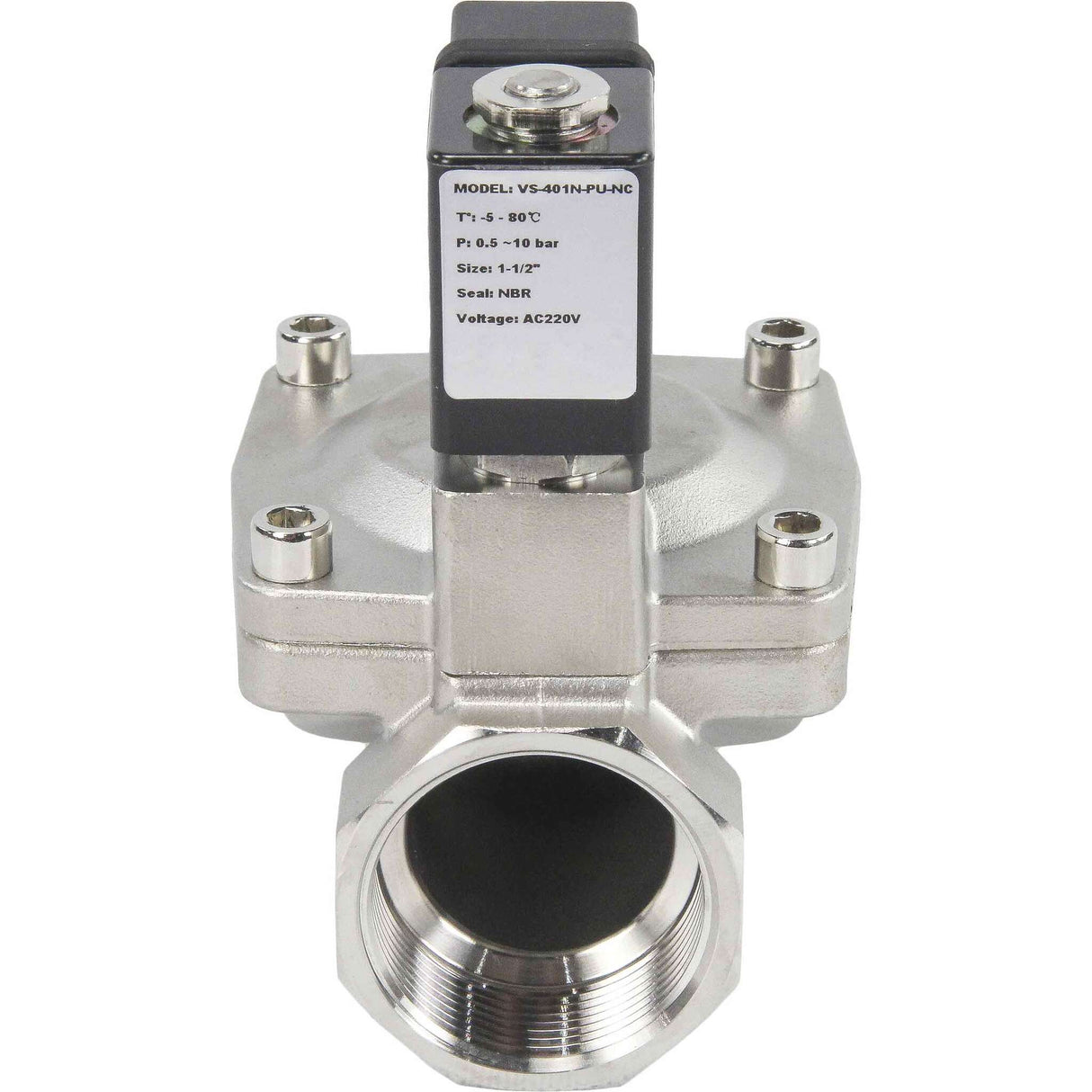 Electroválvula eléctrica de dos vías de acción indirecta normalmente cerrada Elephant VS2W-401V-PU-NC G VITON 110/220V, material del cuerpo - acero inoxidable AISI 304, junta - Viton