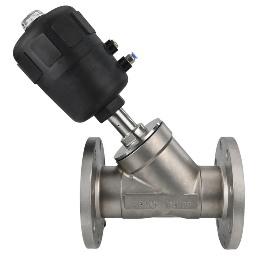 Pneumatic valve Elephant VS324PV-F-1PNC, body material - stainless steel CF8M, flanged, Y-shaped