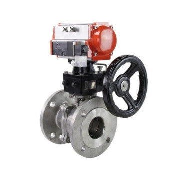 Stainless steel ball valve Elephant BVFP.316.200, pneumatic actuator Elephant SA, manual override HDM, pneumatic distributor 4M310-08 24 V