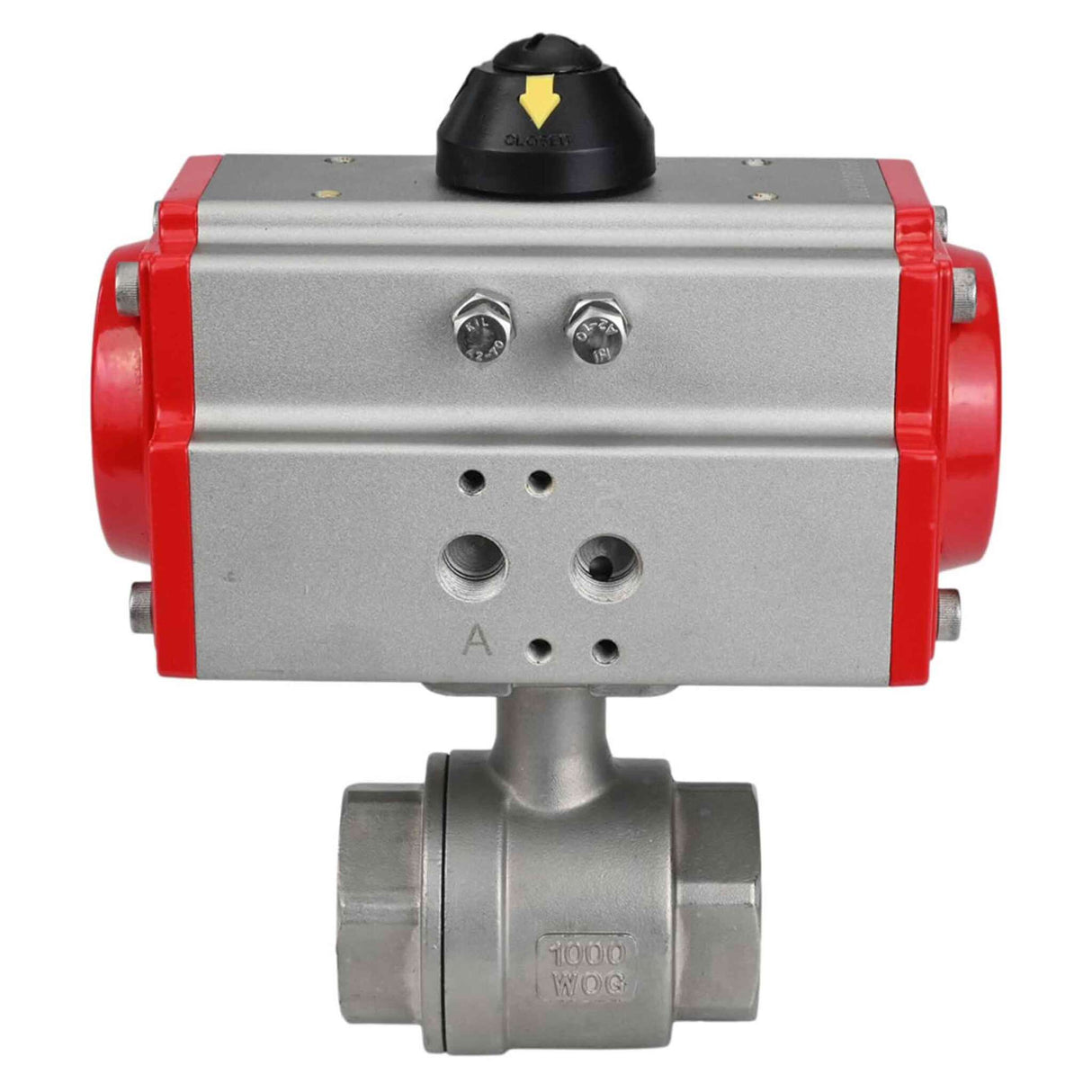 Stainless steel ball valve Elephant BVMP.316.230-ISO PSI914, body material - stainless steel AISI 316, ball material - stainless steel AISI 316, seal - PTFE, full port, threaded, double-acting pneumatic actuator Elephant DA