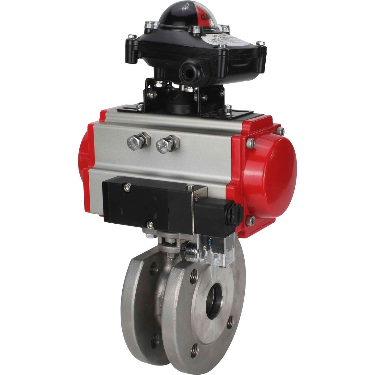 Stainless steel ball valve Elephant BVсFP.316.200 PSI232, full port, compact flanged, pneumatic actuator Elephant DA double acting, pneumatic distributor 4M310-08 220 V, limit switch block APL-410N EX