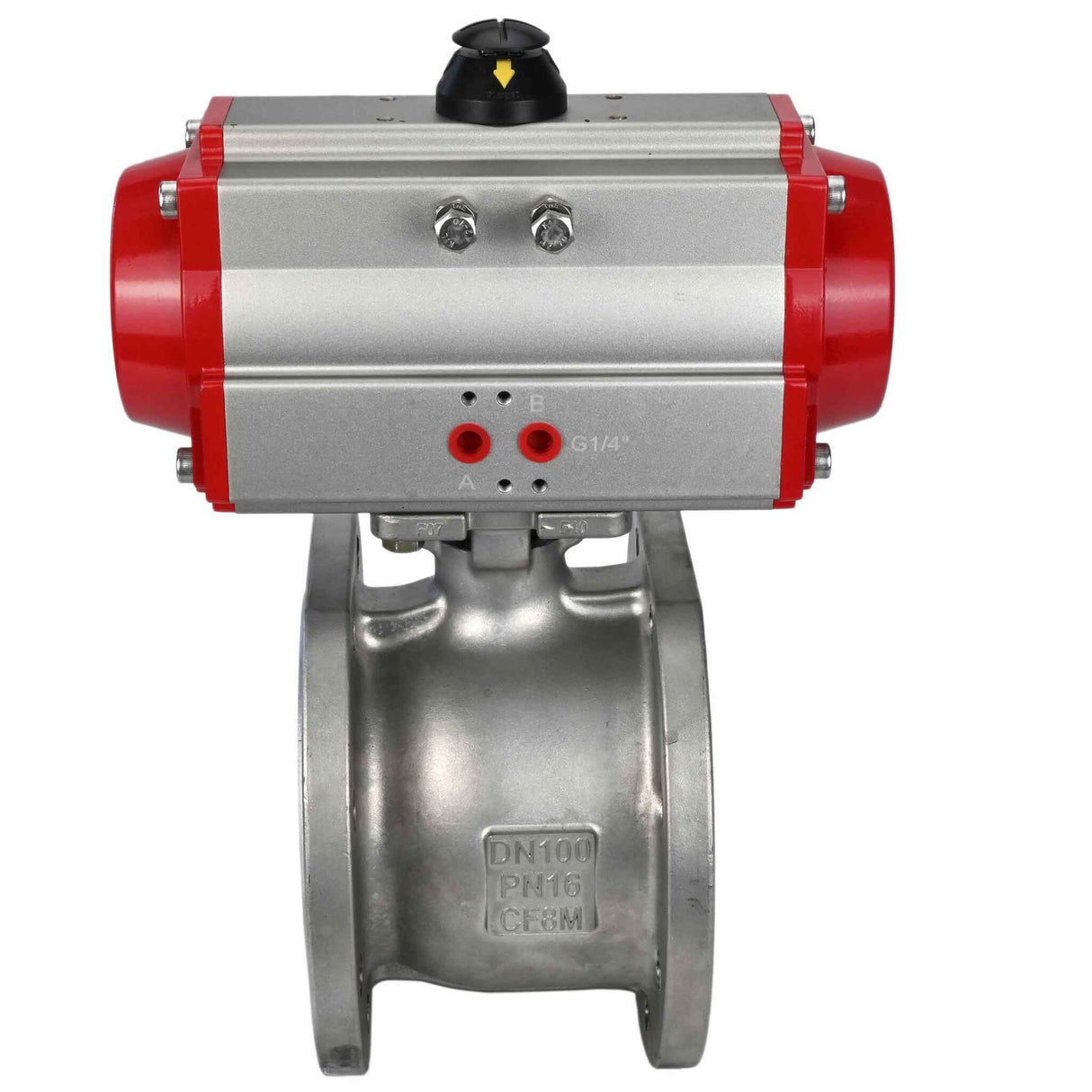 Stainless steel ball valve Elephant BV3232P-FP-Fb 16 bar, body material - stainless steel AISI 316, seal - PTFE, full port, compact flanged, pneumatic actuator Elephant DA double acting