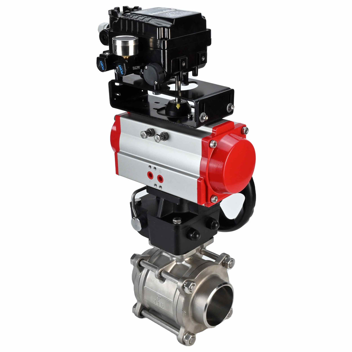 Stainless steel ball valve Elephant kshpp-316200-da-yt1000rsn-hdm, body material - stainless steel AISI 316, ball material - stainless steel AISI 316, seal - PTFE, pneumatic actuator operated