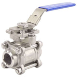 Stainless steel ball valve Elephant BV3232P(3pc)-FP-W-ISO-H full port, for welding, with ISO 5211 mounting pad and handle