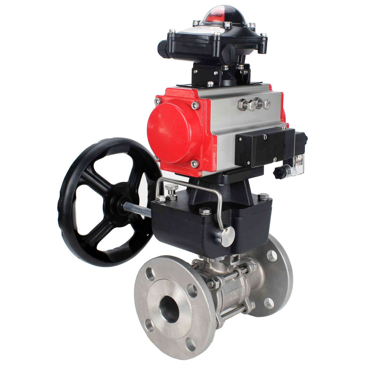 Stainless steel ball valve Elephant ksfpt-316-180-da-4m310-24v-apl210n-hdm, body material - stainless steel AISI 316, ball material - stainless steel AISI 316, seal - PTFE, pneumatic actuator operated