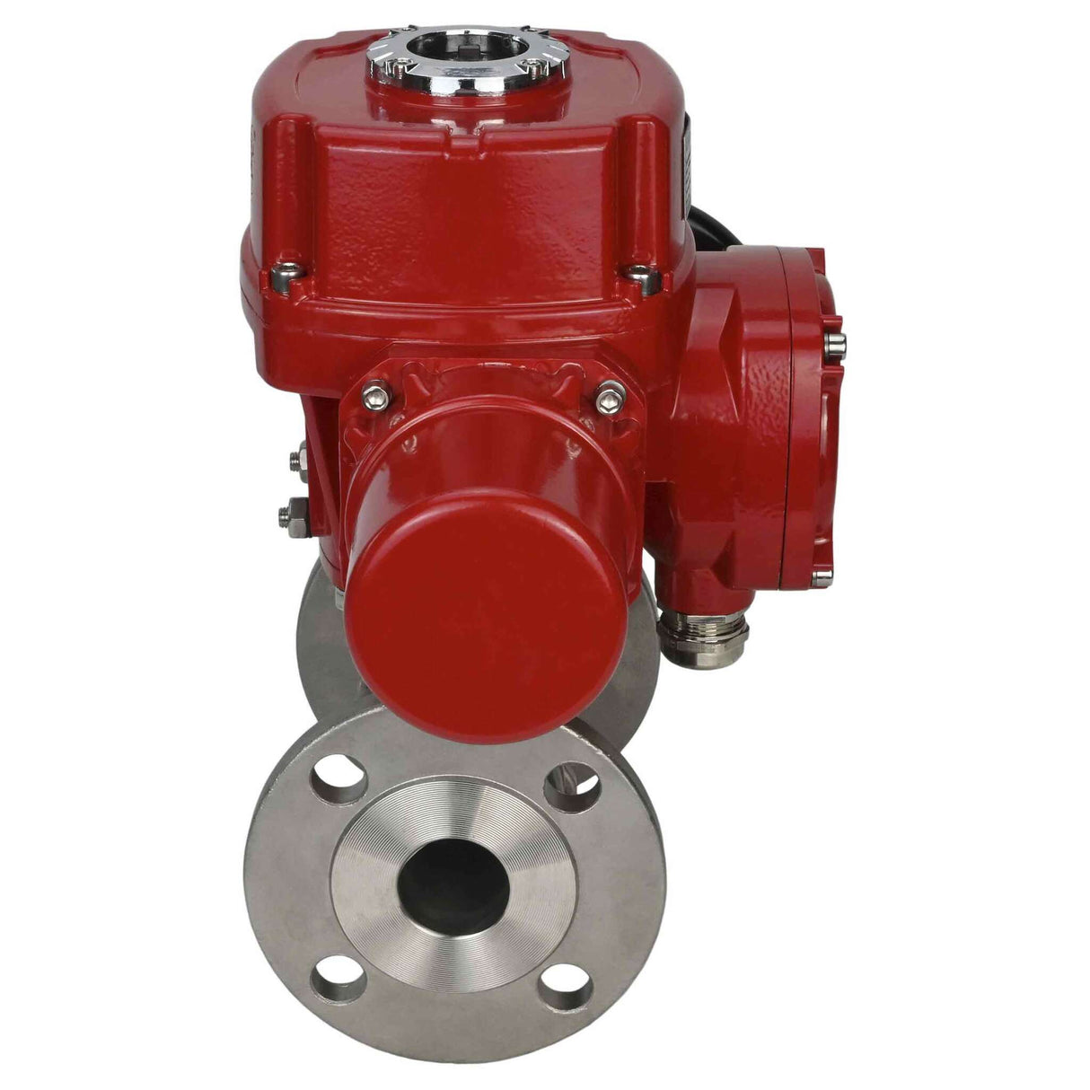 Stainless steel ball valve Elephant BVFPT.316.180 three-part, body material - stainless steel SS316, seal - PTFE, flanged, full port, quarter-turn electric actuator Elephant QT-W (M) EX 220 V