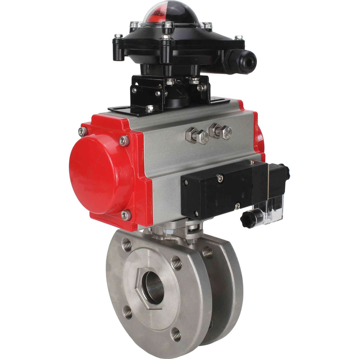 Stainless steel ball valve Elephant BVсFP.316.200 PSI232, full port, compact flanged, pneumatic actuator Elephant DA double acting, pneumatic distributor 4M310-08 220 V, limit switch block APL-410N EX