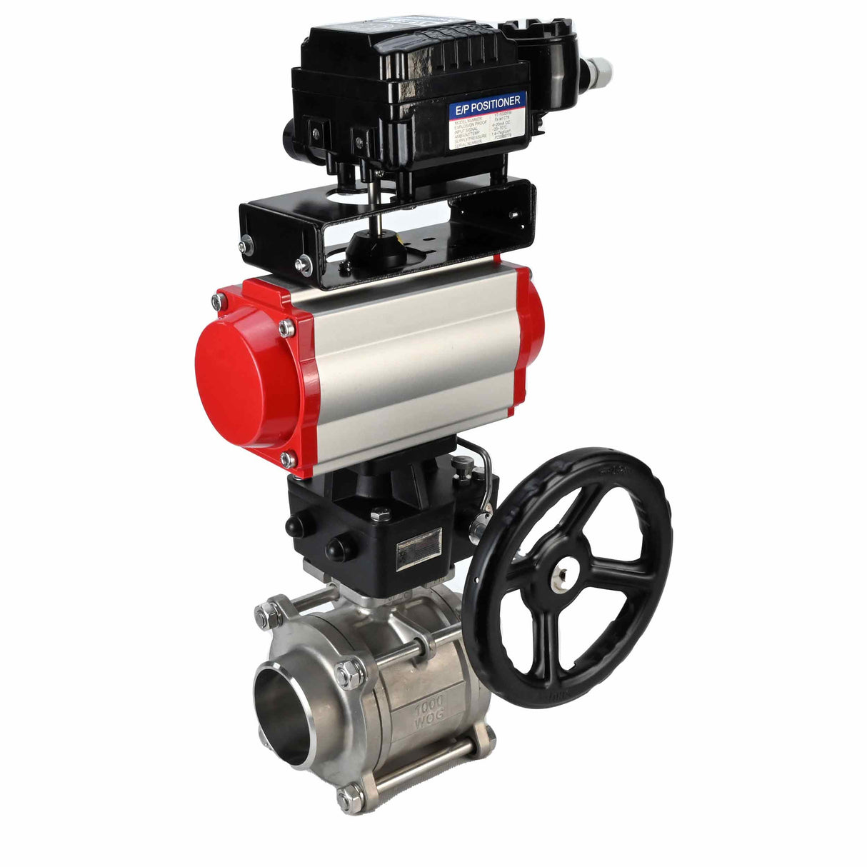 Stainless steel ball valve Elephant kshpp-316200-da-yt1000rsn-hdm, body material - stainless steel AISI 316, ball material - stainless steel AISI 316, seal - PTFE, pneumatic actuator operated