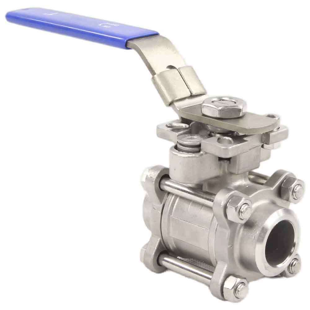 Stainless steel ball valve Elephant BV3232P(3pc)-FP-W-ISO-H full port, for welding, with ISO 5211 mounting pad and handle