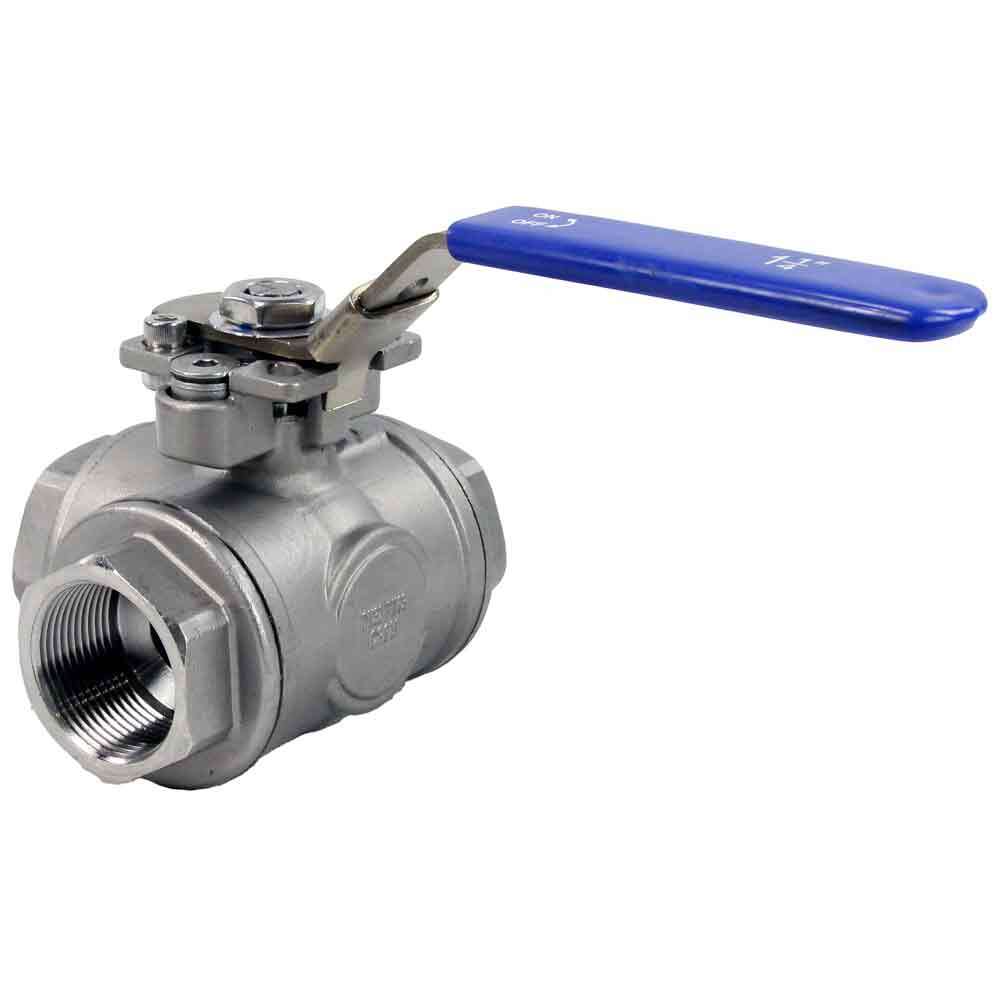 Stainless steel ball 3-way valve Threaded NPT/BSP L-type standard port Elephant  RP.SS316.200.MM 986 psi with ISO 5211 mounting pad and handle