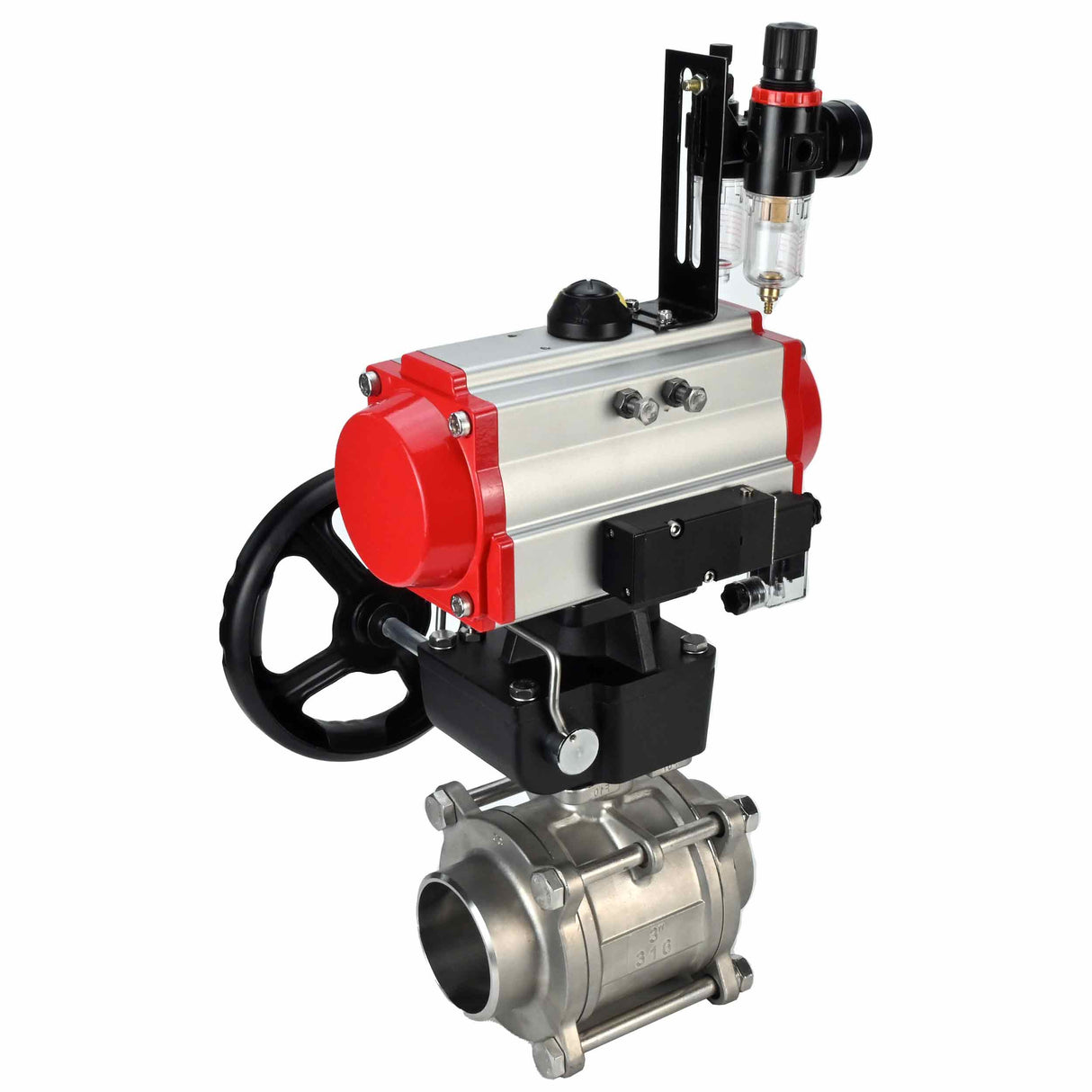 Stainless steel ball valve Elephant kshpp-316200-da-4m310-24-hdm-bpv, body material - stainless steel AISI 316, ball material - stainless steel AISI 316, seal - PTFE, pneumatic actuator operated