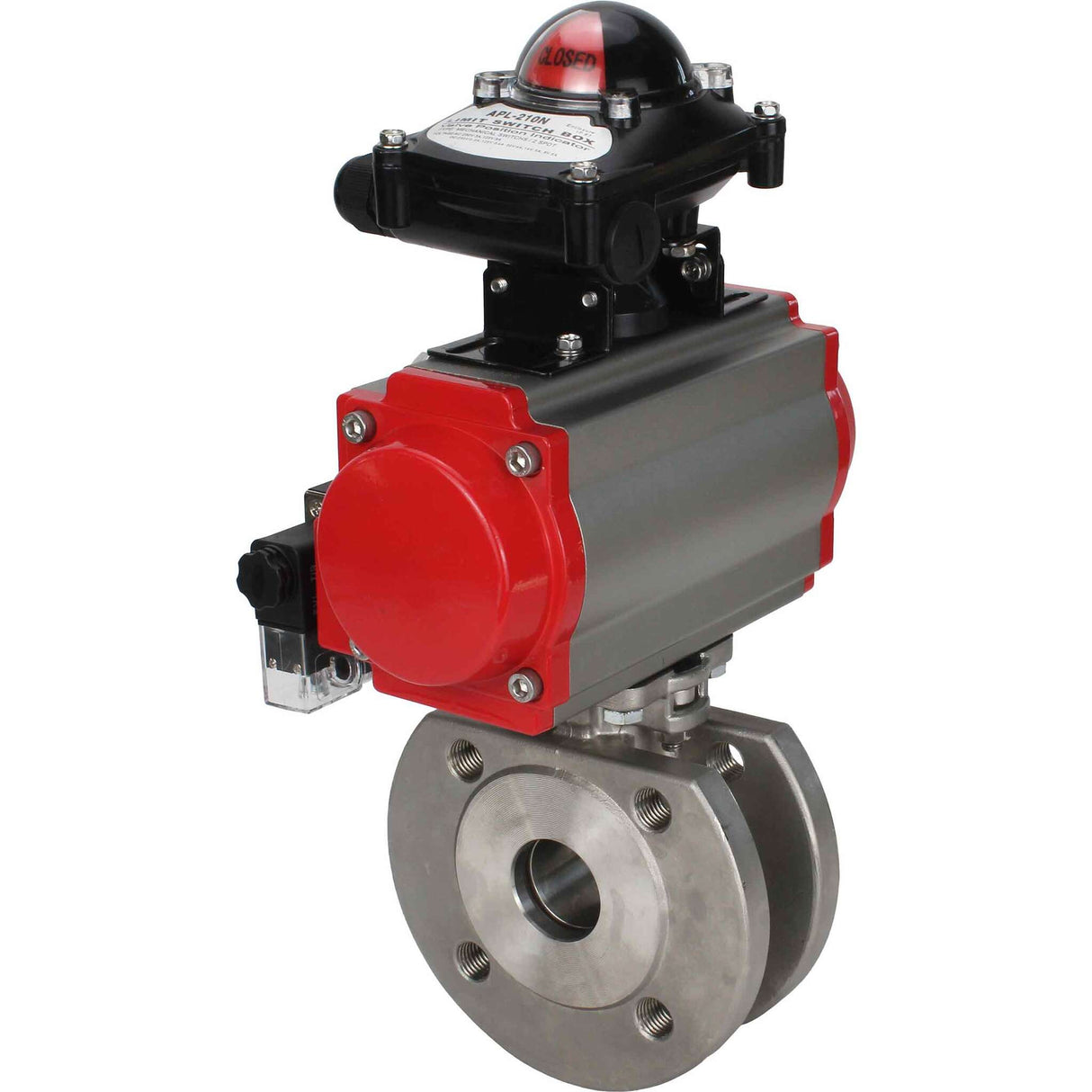 Stainless steel ball valve Elephant BVсFP.316.200 PSI232 full port, compact flanged, pneumatic actuator Elephant SA with return springs, pneumatic distributor 4M310-08 24 V, limit switch block APL-410N EX