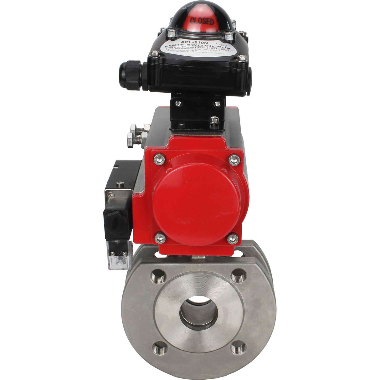 Stainless steel ball valve Elephant BVсFP.316.200 PSI232 full port, compact flanged, pneumatic actuator Elephant SA with return springs, pneumatic distributor 4M310-08 24 V, limit switch block APL-410N EX