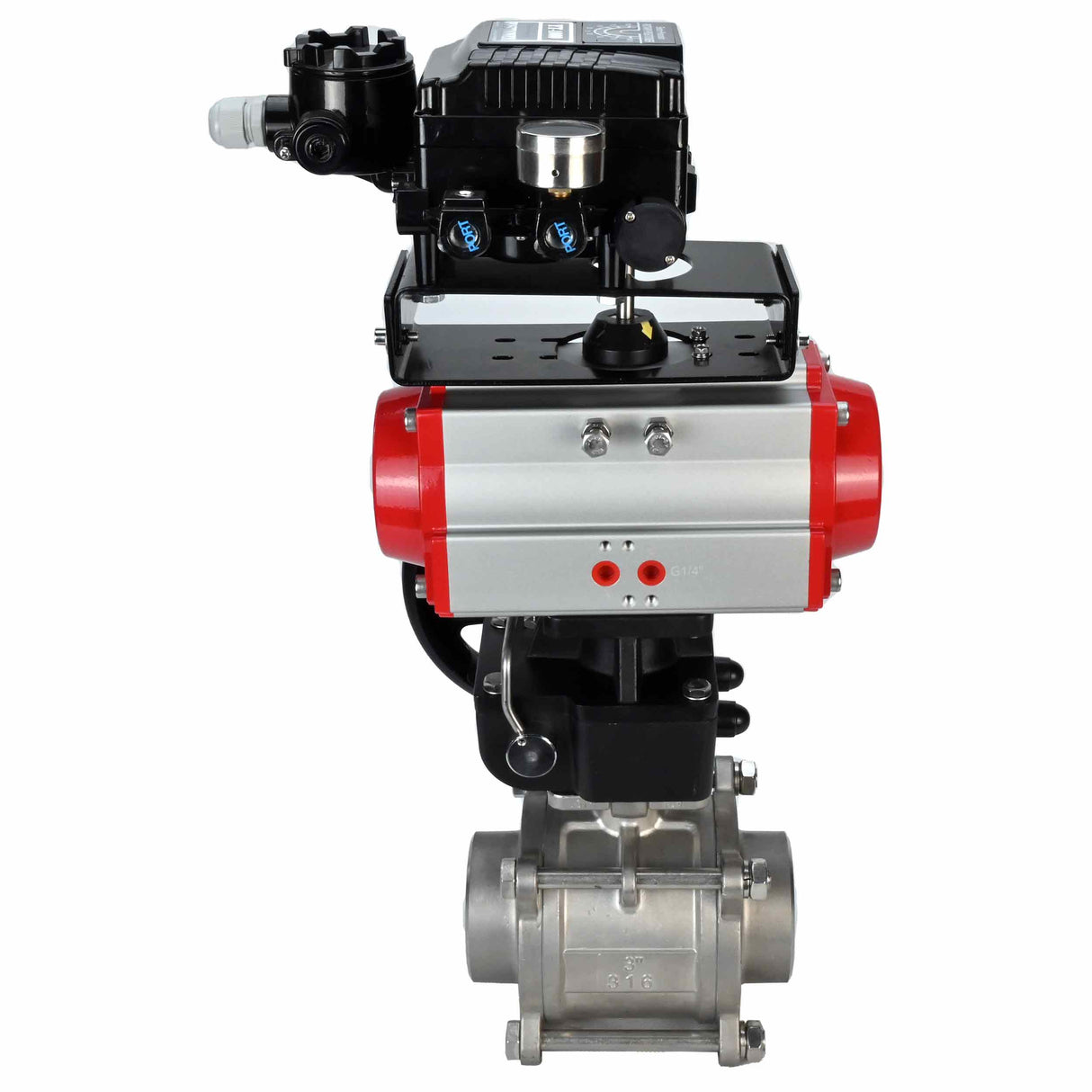 Stainless steel ball valve Elephant kshpp-316200-da-yt1000rsn-hdm, body material - stainless steel AISI 316, ball material - stainless steel AISI 316, seal - PTFE, pneumatic actuator operated