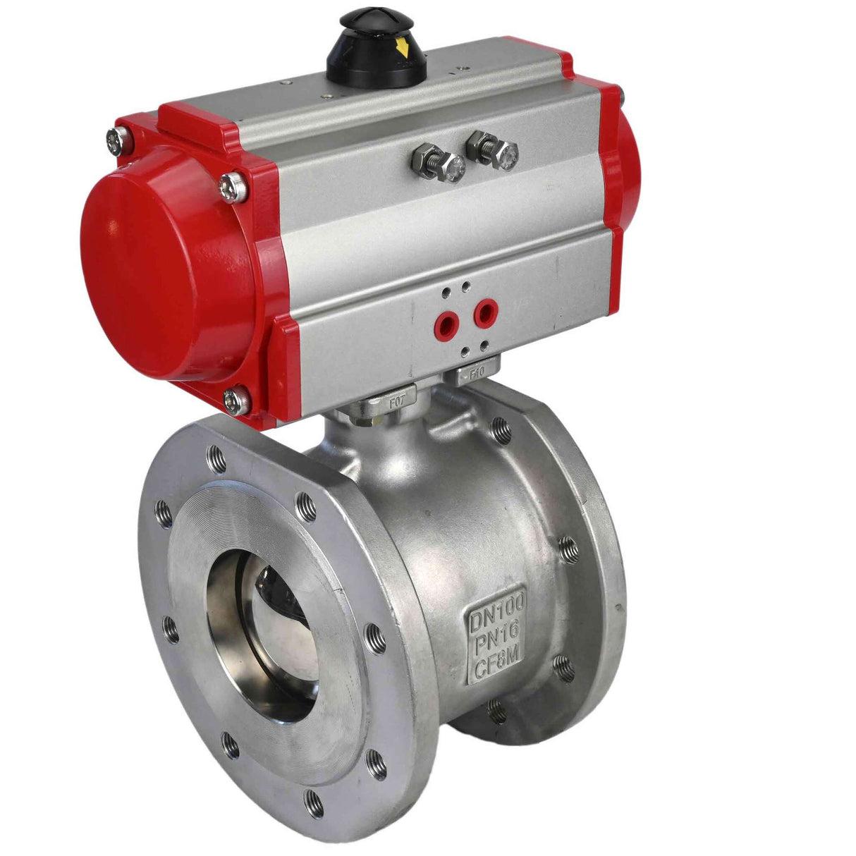 Stainless steel ball valve Elephant BV3232P-FP-Fb PSI232, body material - stainless steel AISI 316, seal - PTFE, full port, compact flanged, pneumatic actuator Elephant DA double acting