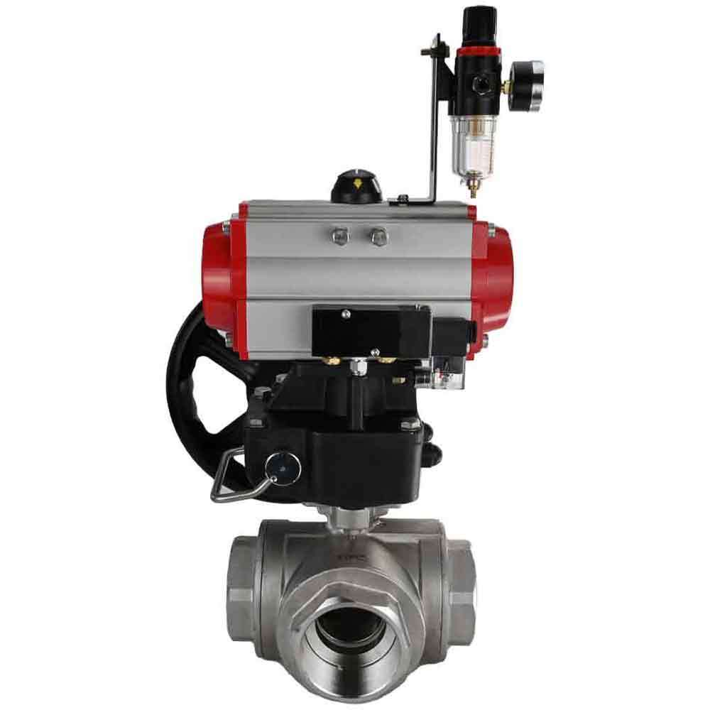 Stainless steel ball valve Elephant 3h-l-rpss316200mm-iso-pnevpr-sa-rasp-24v-hdm-bpv, body material - stainless steel AISI 316, ball material - stainless steel AISI 316, seal - PTFE, pneumatic actuator operated