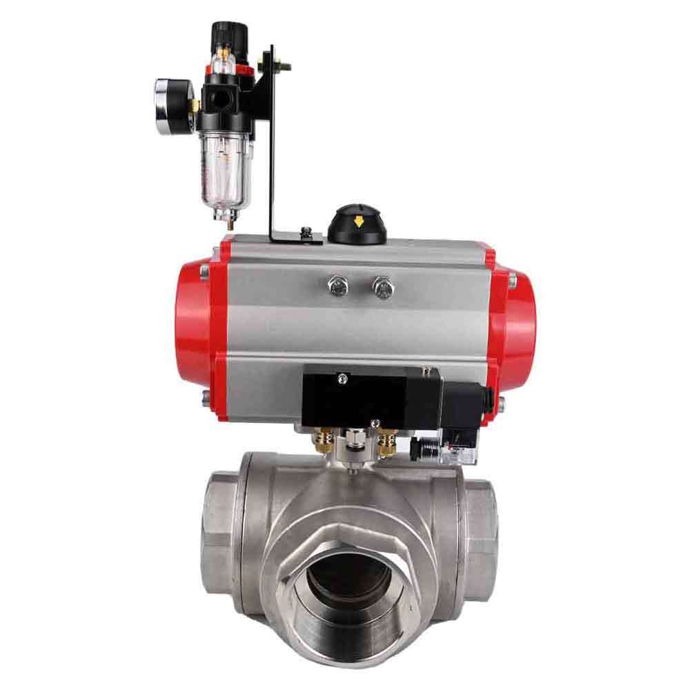 Stainless steel ball valve Elephant 3h-l-rpss316200mm-iso-pnevpr-sa-rasp-24v-bpv, body material - stainless steel AISI 316, ball material - stainless steel AISI 316, seal - PTFE, pneumatic actuator operated