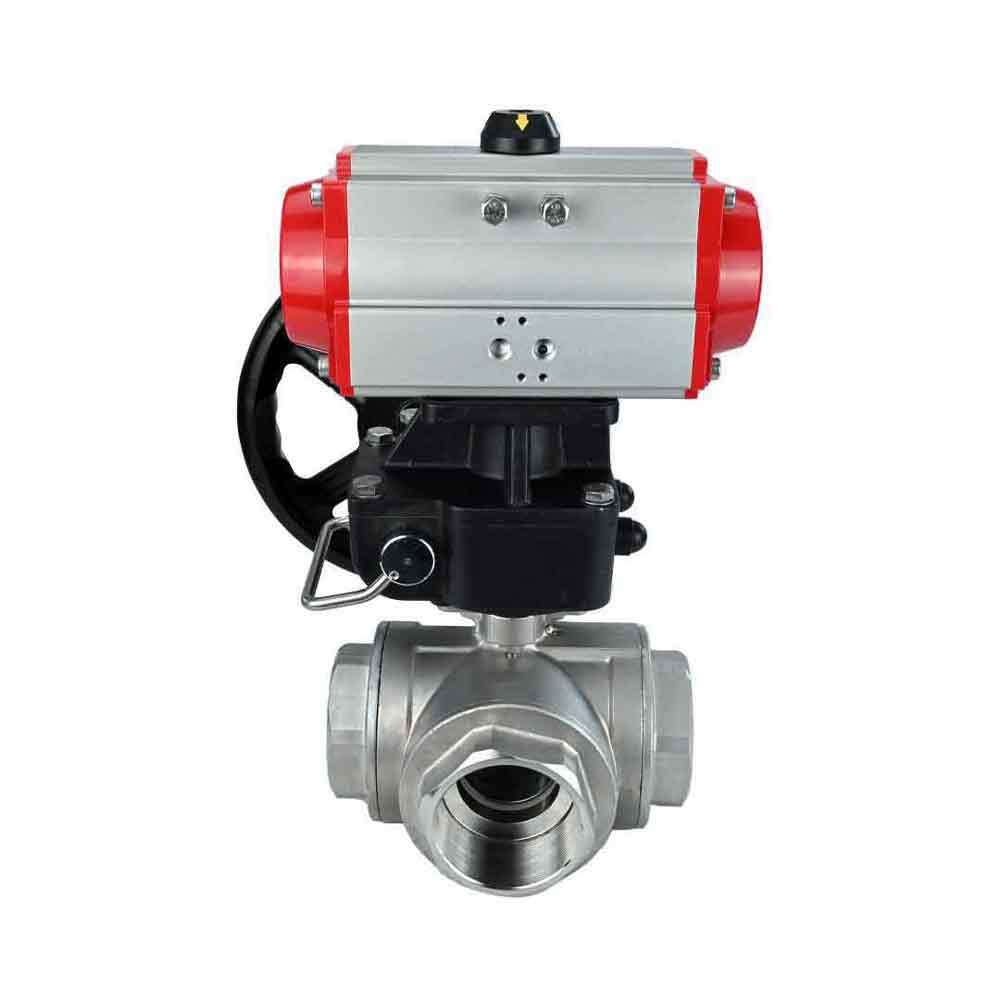 Stainless steel ball valve Elephant 3h-t-rpss316200mm-iso-pnevpr-sa-hdm, body material - stainless steel AISI 316, ball material - stainless steel AISI 316, seal - PTFE, pneumatic actuator operated