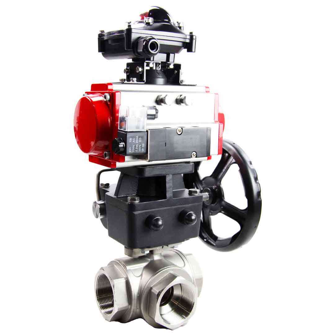 Stainless steel ball valve Elephant 3h-t-rpss316200mm-iso-pnevpr-sa-rasp-24v-bkv-hdm, body material - stainless steel AISI 316, ball material - stainless steel AISI 316, seal - PTFE, pneumatic actuator operated