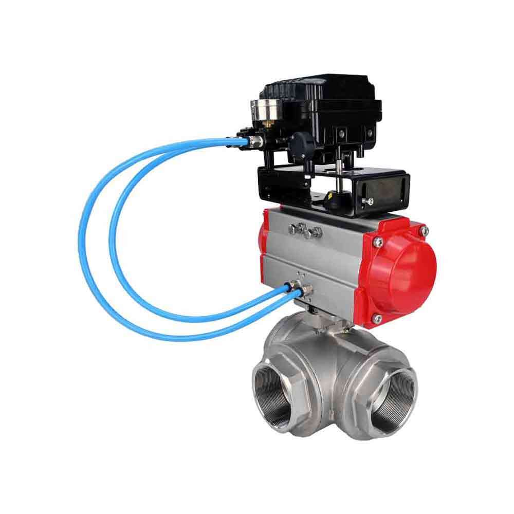 Stainless steel ball valve Elephant 3h-t-rpss316200mm-iso-pnevpr-sa-epp-boz, body material - stainless steel AISI 316, ball material - stainless steel AISI 316, seal - PTFE, pneumatic actuator operated