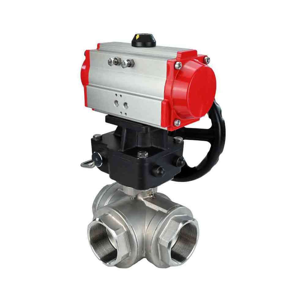 Stainless steel ball valve Elephant 3h-t-rpss316200mm-iso-pnevpr-sa-hdm, body material - stainless steel AISI 316, ball material - stainless steel AISI 316, seal - PTFE, pneumatic actuator operated