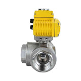 Stainless steel ball valve Elephant RP.SS316.200.MM.ISO 914 PSI threaded, standard port, three way, T-type, body material - stainless steel AISI 316, with quater-turn electric actuator Elephant QT-W (M) 220V