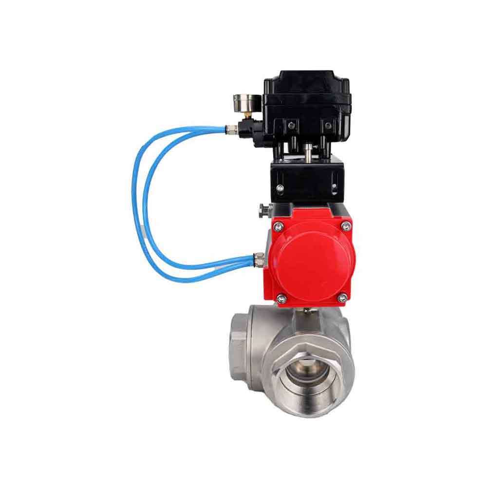 Stainless steel ball valve Elephant 3h-l-rpss316200mm-iso-pnevpr-sa-epp-soz, body material - stainless steel AISI 316, ball material - stainless steel AISI 316, seal - PTFE, pneumatic actuator operated