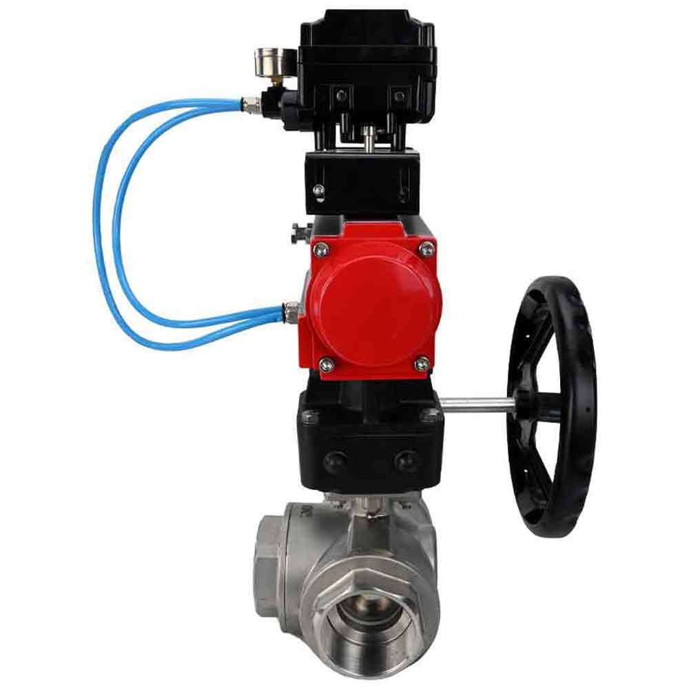 Stainless steel ball valve Elephant 3h-t-rpss316200mm-iso-pnevpr-sa-hdm-epp-boz, body material - stainless steel AISI 316, ball material - stainless steel AISI 316, seal - PTFE, pneumatic actuator operated