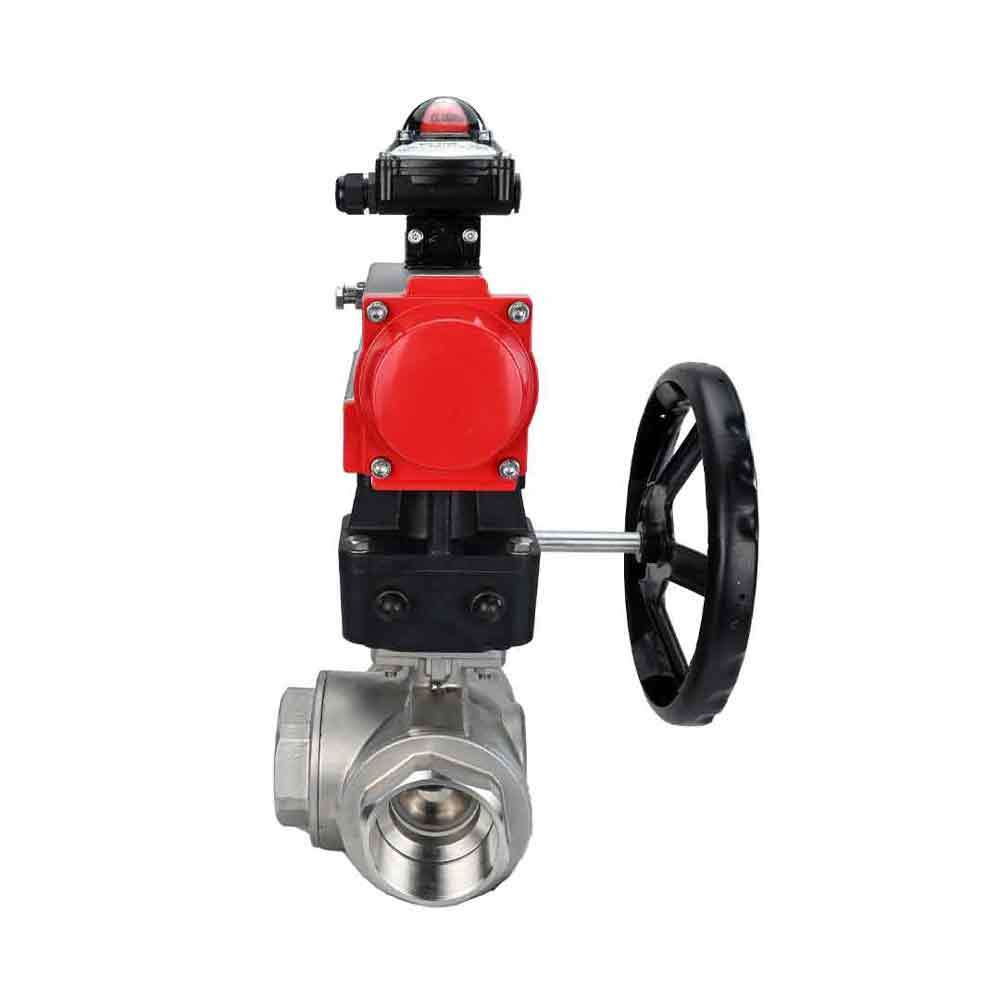 Stainless steel ball valve Elephant 3h-t-rpss316200mm-iso-pnevpr-sa-bkv-hdm, body material - stainless steel AISI 316, ball material - stainless steel AISI 316, seal - PTFE, pneumatic actuator operated