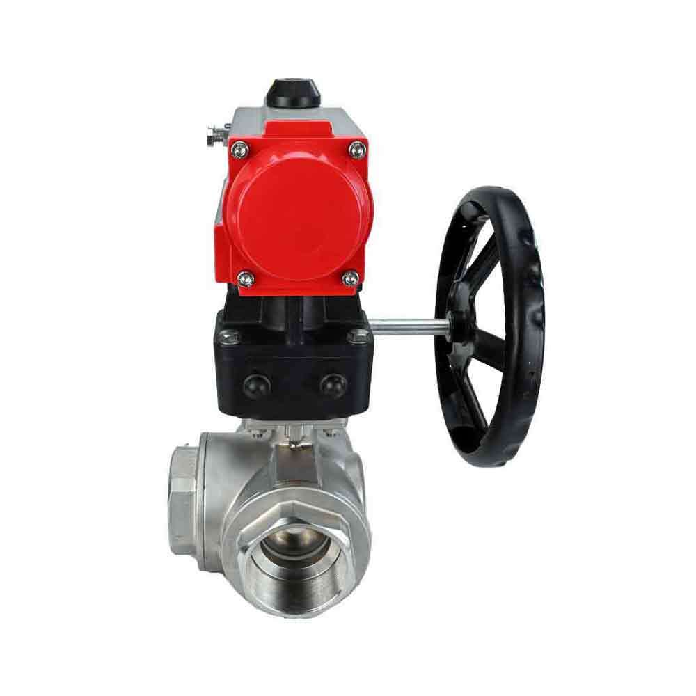 Stainless steel ball valve Elephant 3h-l-rpss316200mm-iso-pnevpr-sa-hdm, body material - stainless steel AISI 316, ball material - stainless steel AISI 316, seal - PTFE, pneumatic actuator operated