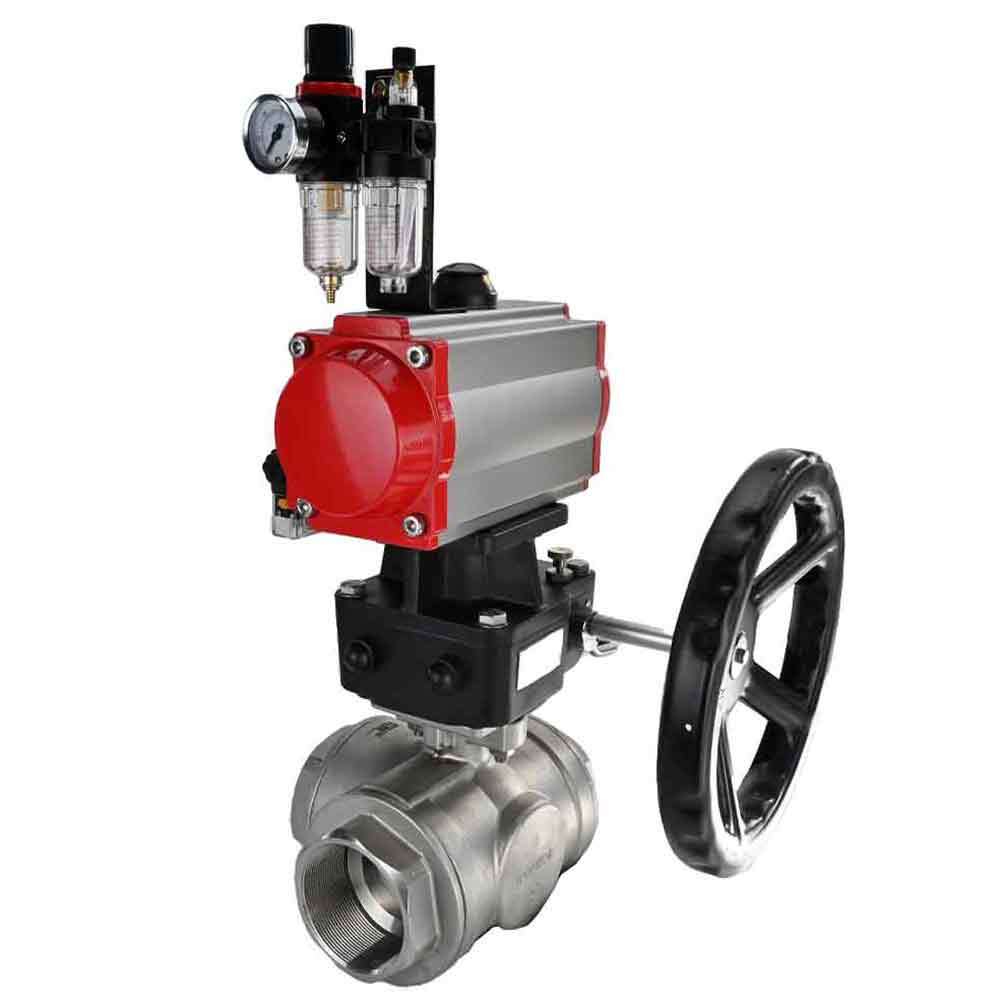 Stainless steel ball valve Elephant 3h-l-rpss316200mm-iso-pnevpr-sa-rasp-110/220v-hdm-bpv, body material - stainless steel AISI 316, ball material - stainless steel AISI 316, seal - PTFE, pneumatic actuator operated