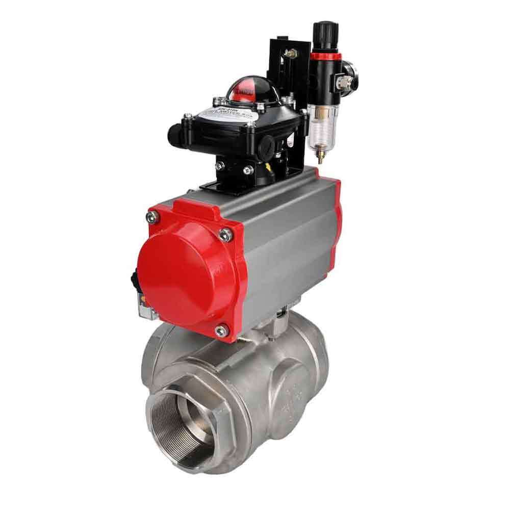 Stainless steel ball valve Elephant 3h-l-rpss316200mm-iso-pnevpr-sa-rasp-24v-bkv-bpv, body material - stainless steel AISI 316, ball material - stainless steel AISI 316, seal - PTFE, pneumatic actuator operated