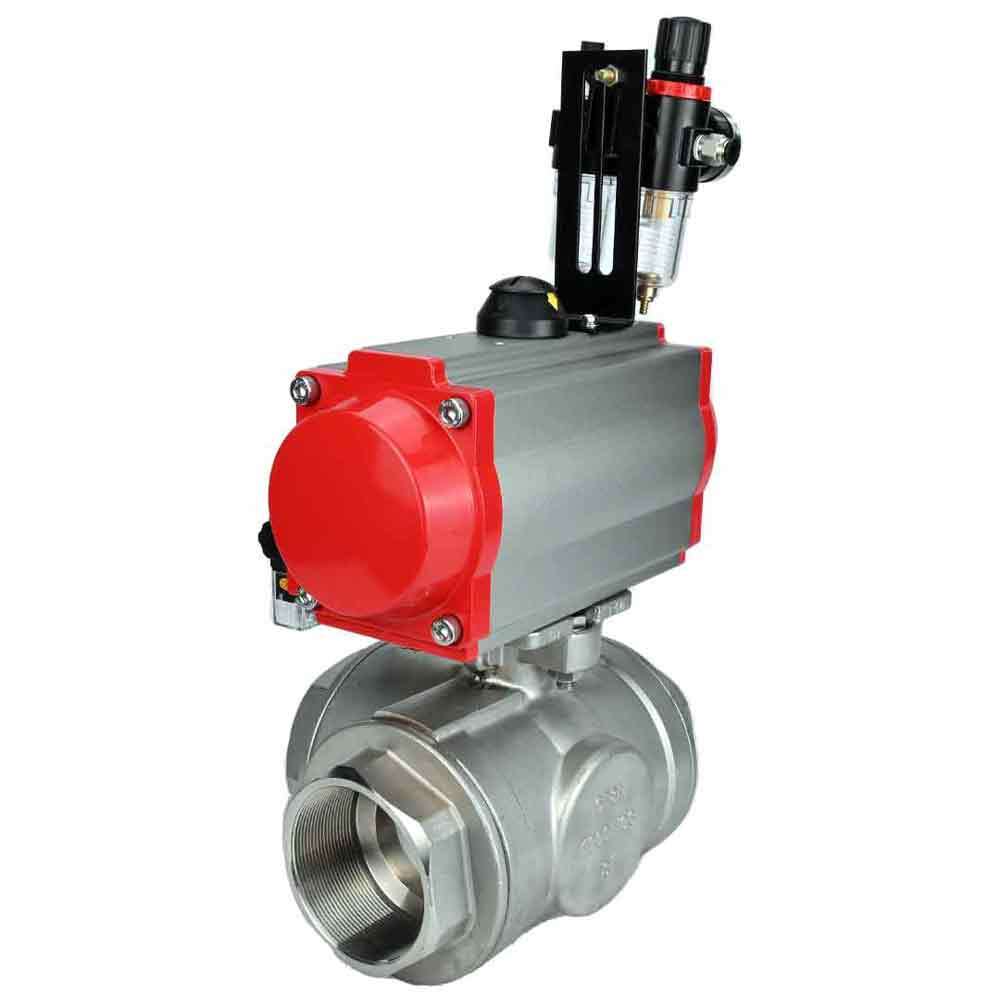 Stainless steel ball valve Elephant 3h-l-rpss316200mm-iso-pnevpr-da-rasp-24v-atu, body material - stainless steel AISI 316, ball material - stainless steel AISI 316, seal - PTFE, pneumatic actuator operated