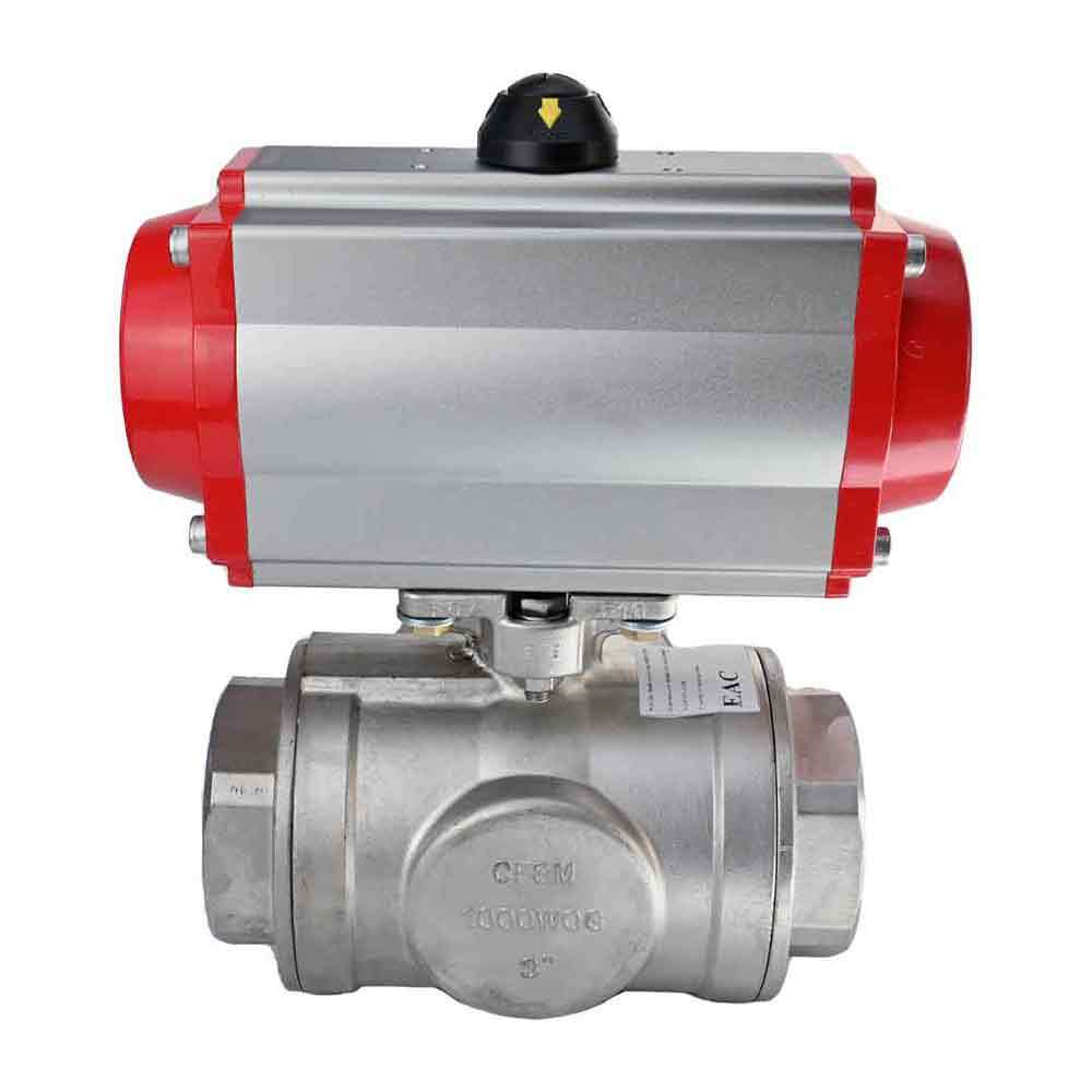 Stainless steel ball valve Elephant 3h-t-rpss316200mm-iso-pnevpr-sa, body material - stainless steel AISI 316, ball material - stainless steel AISI 316, seal - PTFE, pneumatic actuator operated