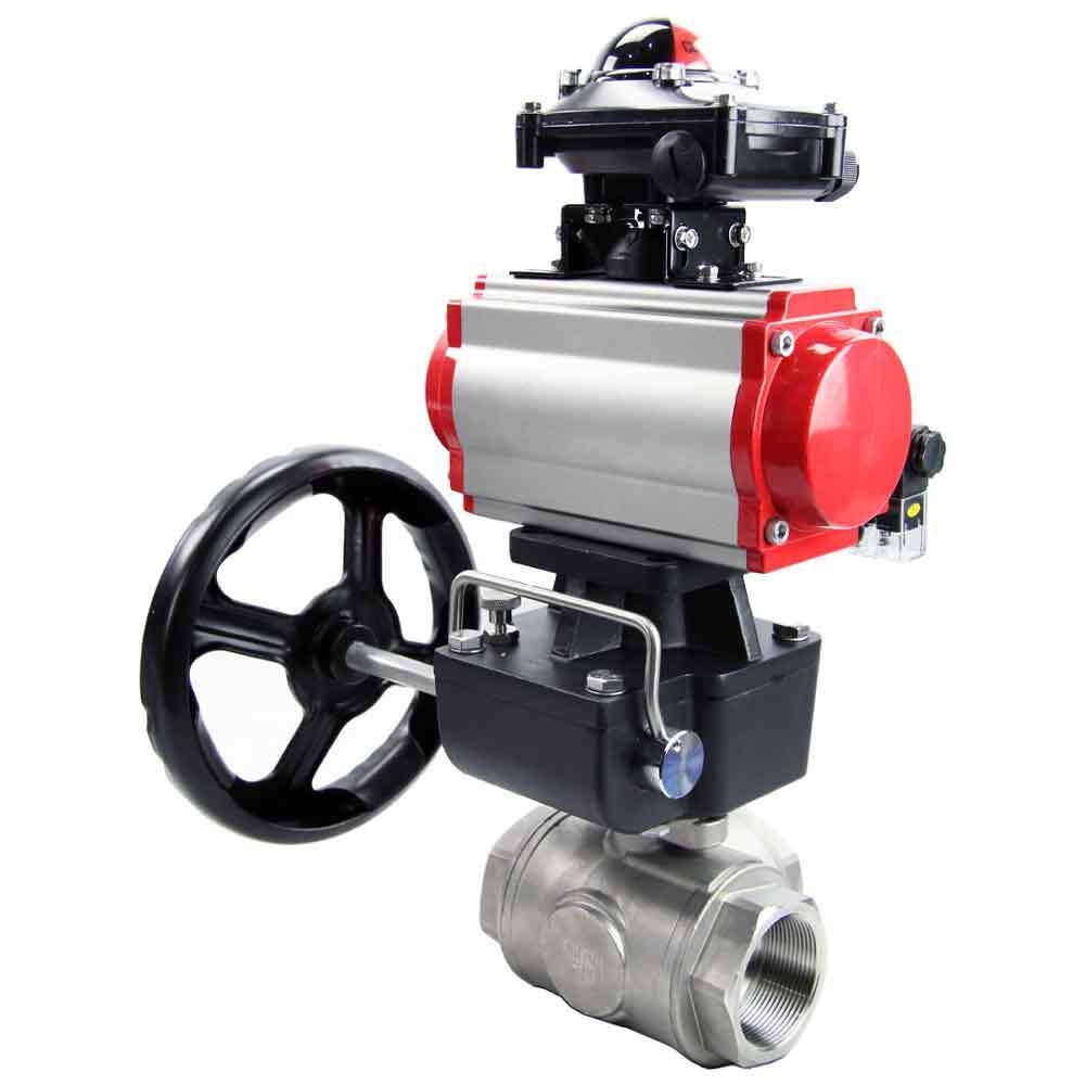 Stainless steel ball valve Elephant 3h-l-rpss316200mm-iso-pnevpr-sa-rasp-24v-bkv-hdm, body material - stainless steel AISI 316, ball material - stainless steel AISI 316, seal - PTFE, pneumatic actuator operated