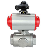 Stainless steel ball valve Elephant RP.SS316.200.MM.ISO 914 PSI threaded, standard port, three way, T-type, body material - stainless steel AISI 316, pneumatic actuator DA, limit switch block APL-410N EX