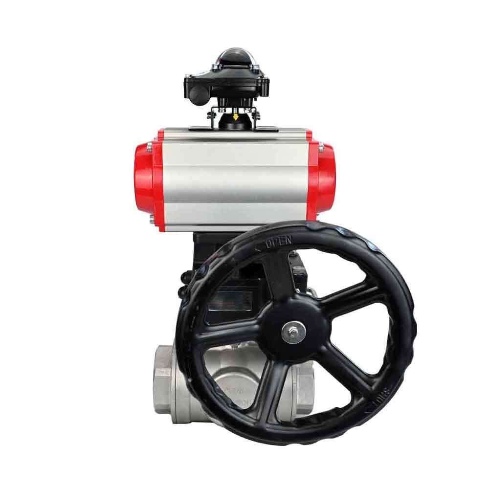 Stainless steel ball valve Elephant 3h-t-rpss316200mm-iso-pnevpr-sa-bkv-hdm, body material - stainless steel AISI 316, ball material - stainless steel AISI 316, seal - PTFE, pneumatic actuator operated