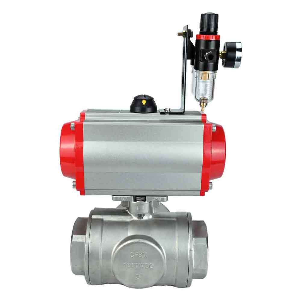 Stainless steel ball valve Elephant 3h-l-rpss316200mm-iso-pnevpr-sa-rasp-24v-atu, body material - stainless steel AISI 316, ball material - stainless steel AISI 316, seal - PTFE, pneumatic actuator operated