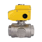 Stainless steel ball valve Elephant RP.SS316.200.MM.ISO 914 PSI threaded, standard port, three way, T-type, body material - stainless steel AISI 316, with quater-turn electric actuator Elephant QT-W (M) 380V