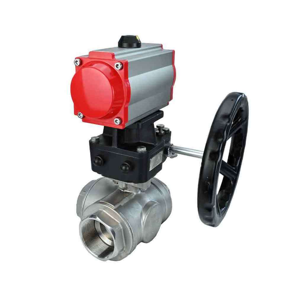 Stainless steel ball valve Elephant 3h-t-rpss316200mm-iso-pnevpr-sa-hdm, body material - stainless steel AISI 316, ball material - stainless steel AISI 316, seal - PTFE, pneumatic actuator operated