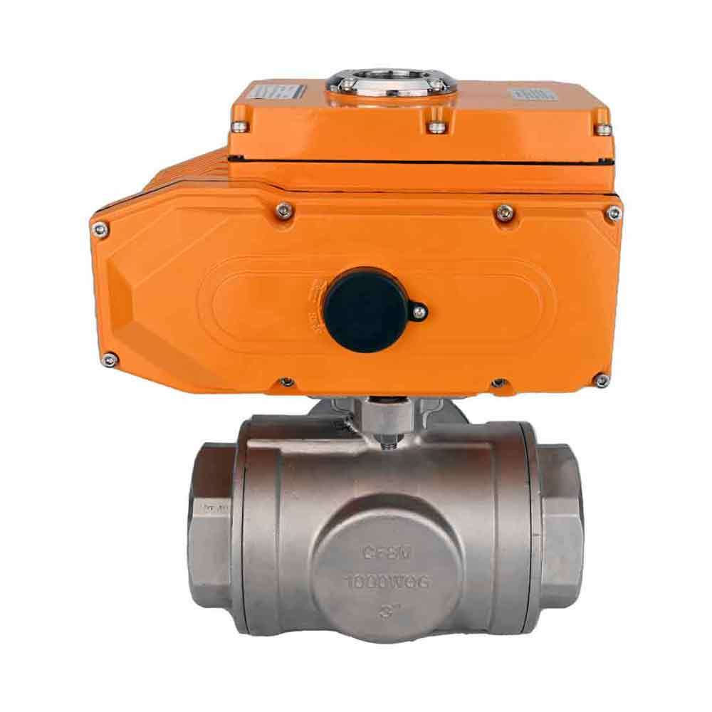 Stainless steel ball valve Elephant 3h-t-rpss316200mm-iso-110/220v-3-4, body material - stainless steel AISI 316, ball material - stainless steel AISI 316, seal - PTFE, electric actuator operated